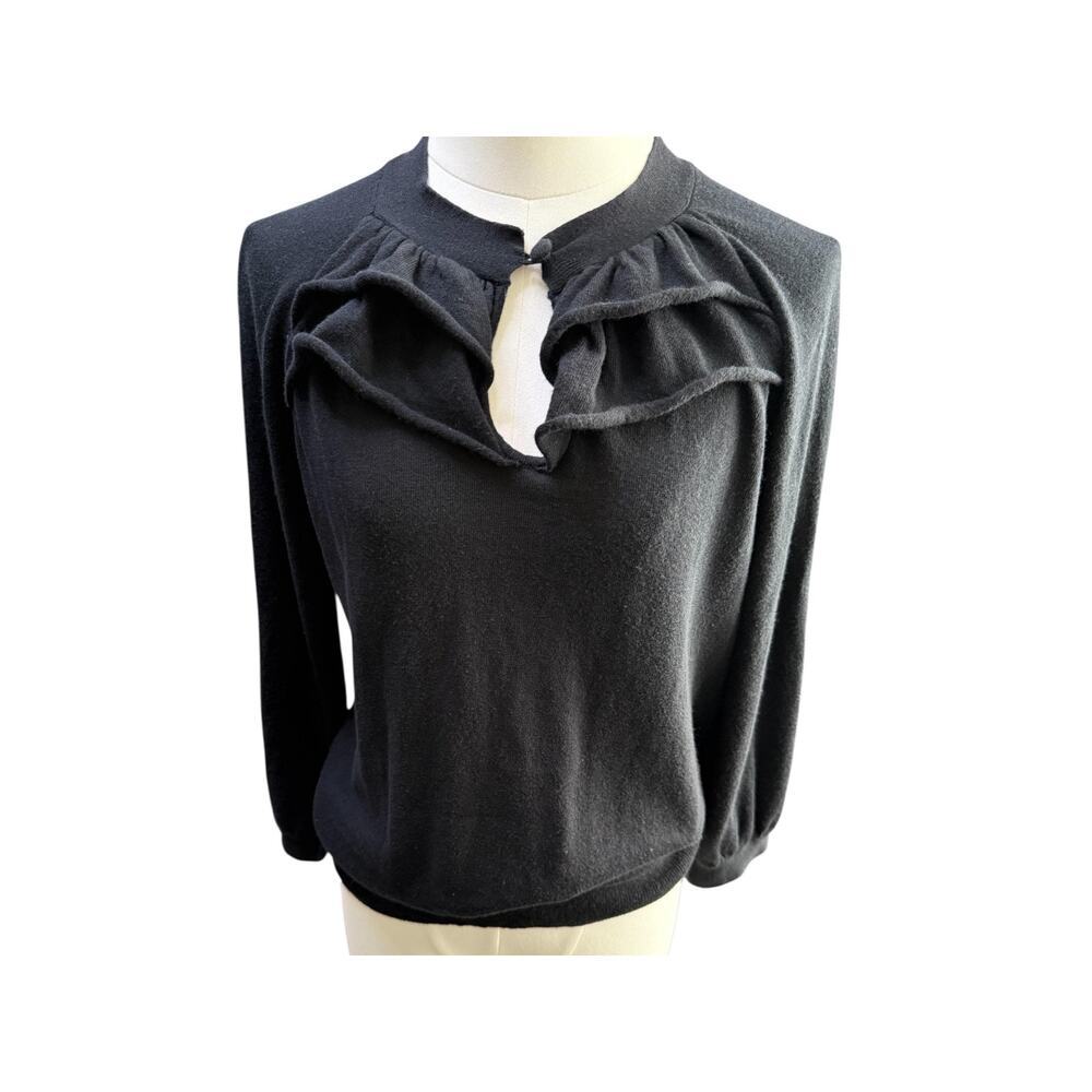 Womens Banana Republic black pullover sweater front ruffle detail size large